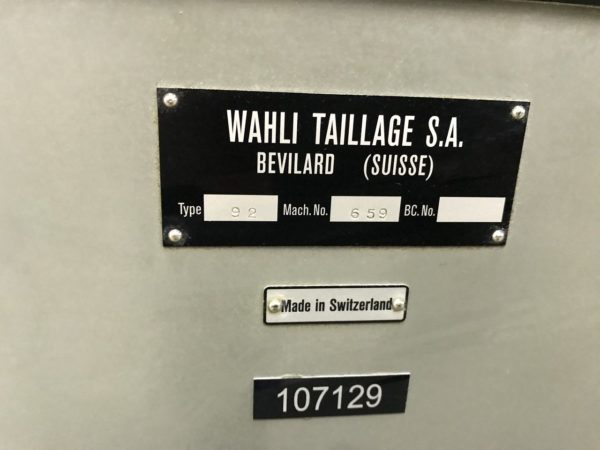 HOBBING MACHINE WAHLI TYPE W-92