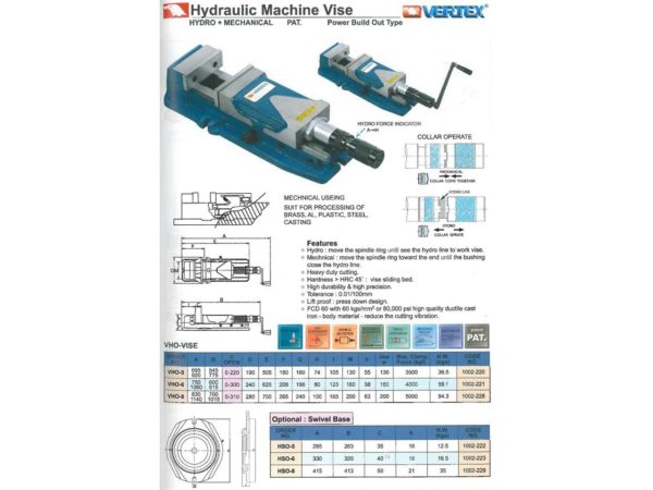 HYDRAULIC MACHINE VISE VERTEX TYPE VHO-5