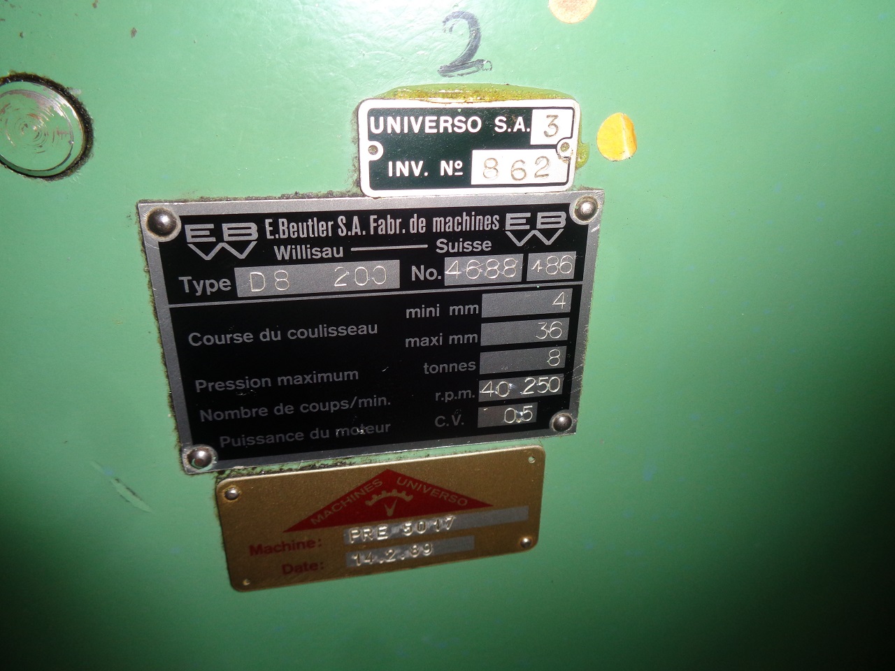 PRESSE EXCENTRIQUE "BEUTLER" D8-200 PRESSE EXCENTRIQUE "BEUTLER" D8-200