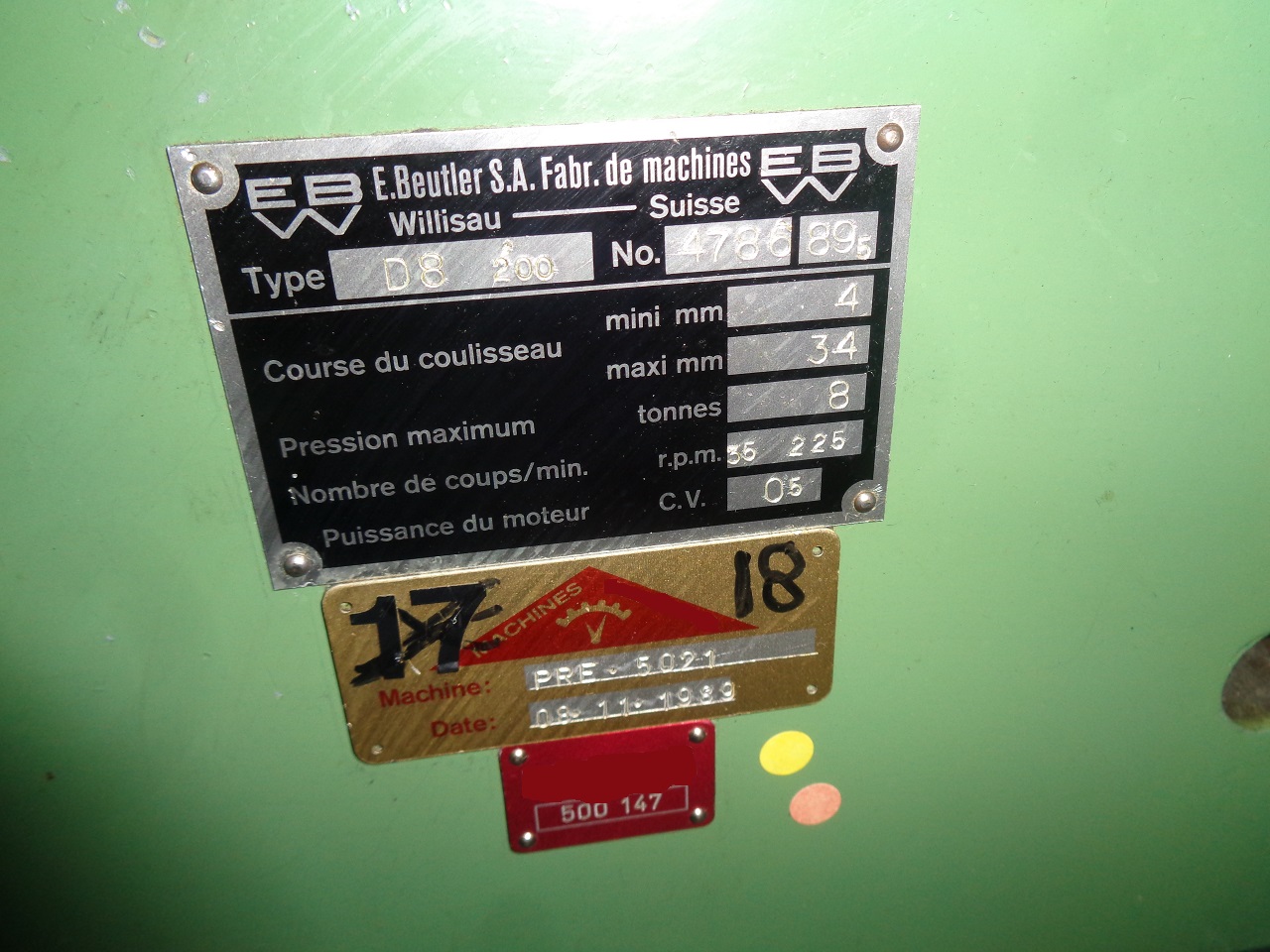PRESSE EXCENTRIQUE "BEUTLER" D8-200 PRESSE EXCENTRIQUE "BEUTLER" D8-200