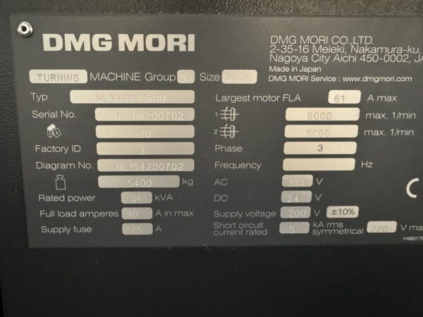 CNC TURNING MACHINE DMG MORI TYPE NLX1500SY/500