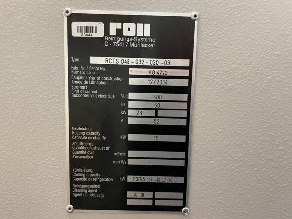 INSTALLATION DE NETTOYAGE "ROLL" TYPE RCTS 048-032-020-03