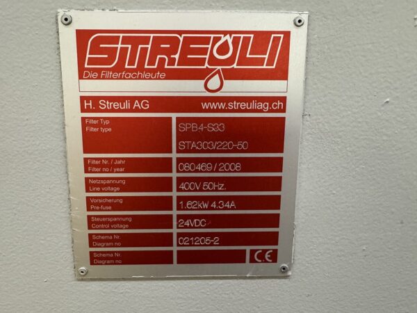 Kühlmitteleinrichtung  "Streuli" SPB4
Filtrierung durch Papierband