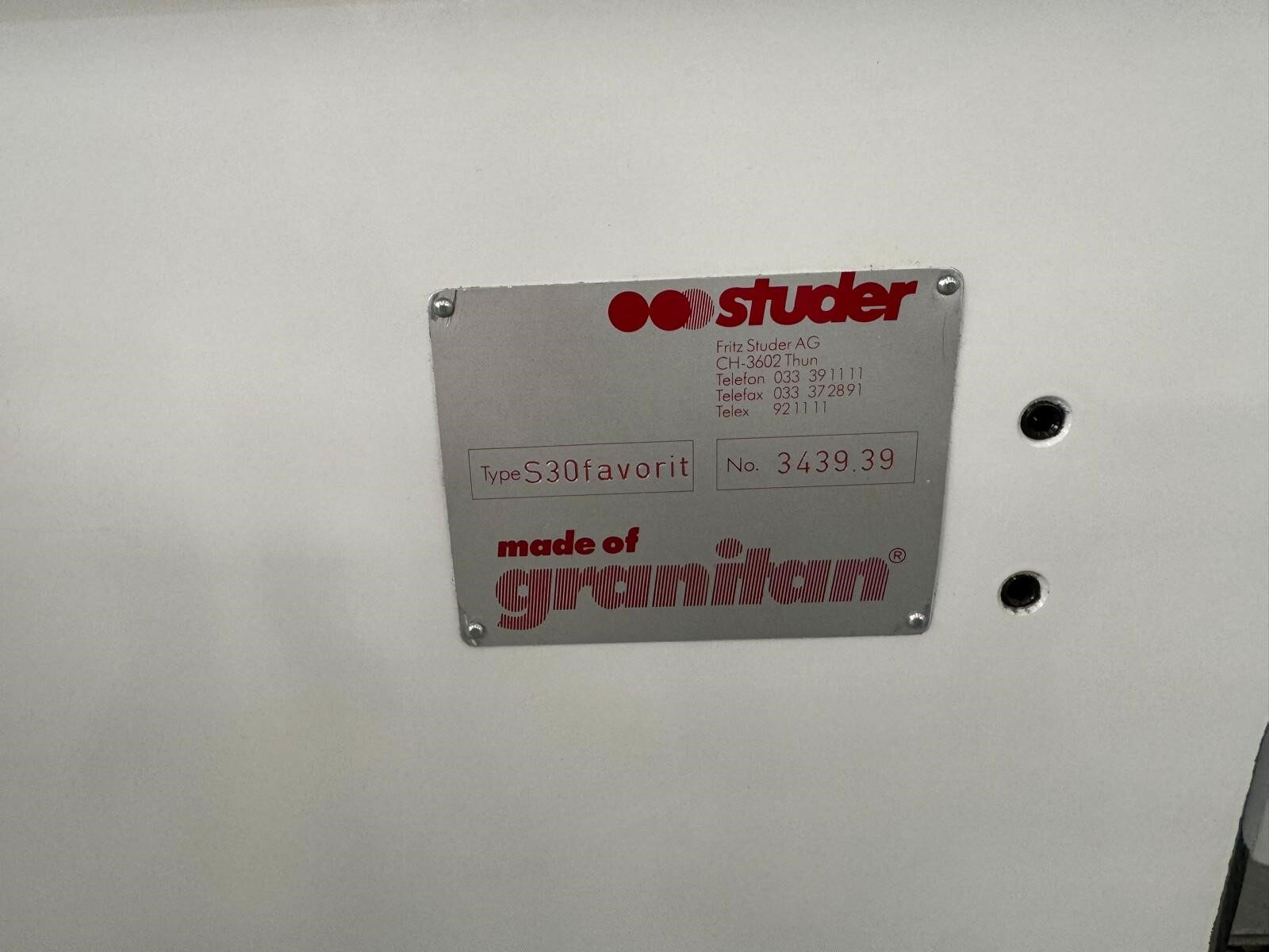 CYLINDRICAL GRINDER STUDER S-30 FAVORIT CYLINDRICAL GRINDER STUDER S-30 FAVORIT